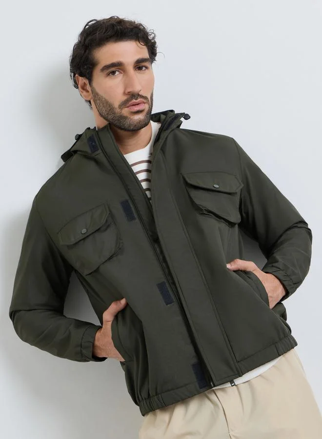 ستايلي Men Olive Hooded Utility Jacket