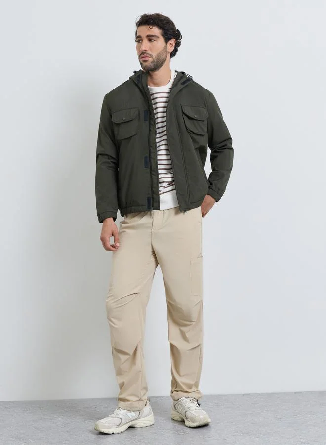 ستايلي Men Olive Hooded Utility Jacket