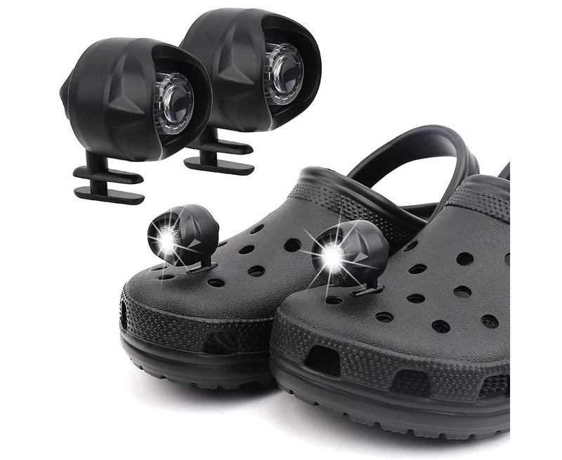 قطعتان من مصابيح رأس قابلة لإعادة الشحن للأحذية الكروك (Croc) - 3 أنماط إضاءة LED - زخارف أضواء أحذية مقاومة للماء - لون أسود - Image 2
