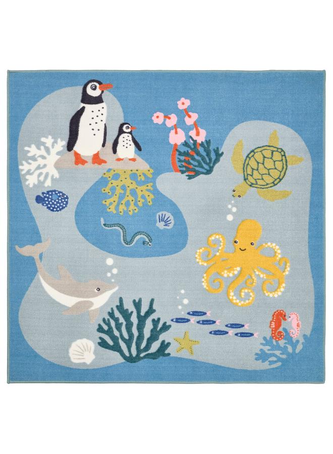 erorex Rug, Ocean Animals Pattern/Multicolour, 133X133 Cm - Image 1