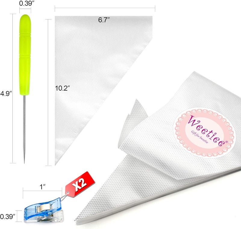 Weetiee Tipless Piping Bags - 100pcs 12-Inch Disposable Piping Pastry Bag for Royal Icing/Cookies Decorating - Best Frosting Icing Bags Cookie/Cake Decorating Tools - Bonus 2 Clips &1 Scriber Needle - Image 2