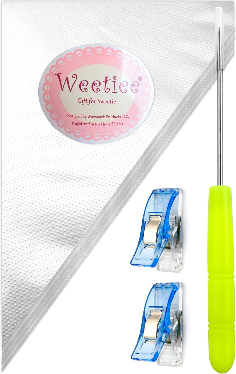 Weetiee Tipless Piping Bags - 100pcs 12-Inch Disposable Piping Pastry Bag for Royal Icing/Cookies Decorating - Best Frosting Icing Bags Cookie/Cake Decorating Tools - Bonus 2 Clips &1 Scriber Needle - Image 1