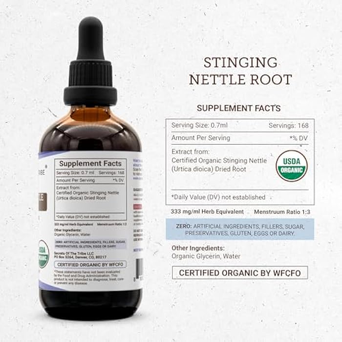 Secrets of the Tribe Stinging Nettle Root USDA Organic | Alcohol-FREE Extract, High-Potency Herbal Drops, Respiratory System | Made from 100% Certified Organic Stinging Nettle (Urtica Dioica) Dried Root 4 oz - Image 4