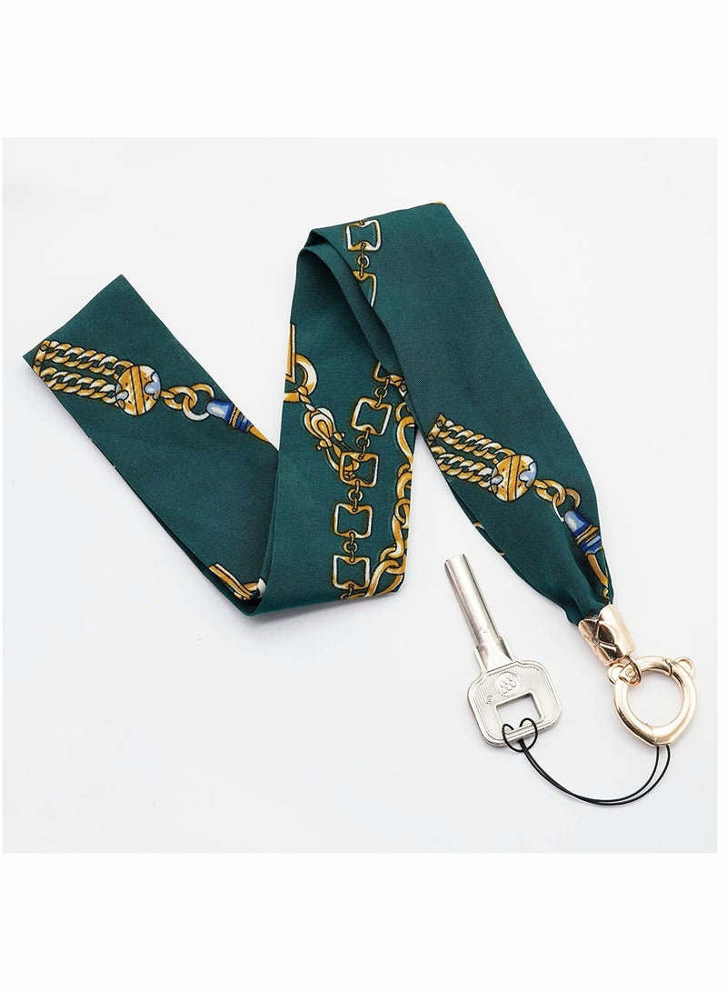 KASTWAVE Roll over image to zoom in Lanyard Silky, Wrist Lanyards, Clip Clasp Strap Neck, for Cellphone, Keychain, Wallet, Badge Holder, Women Comfortable Ribbon Silk Scarves (Green) - Image 3