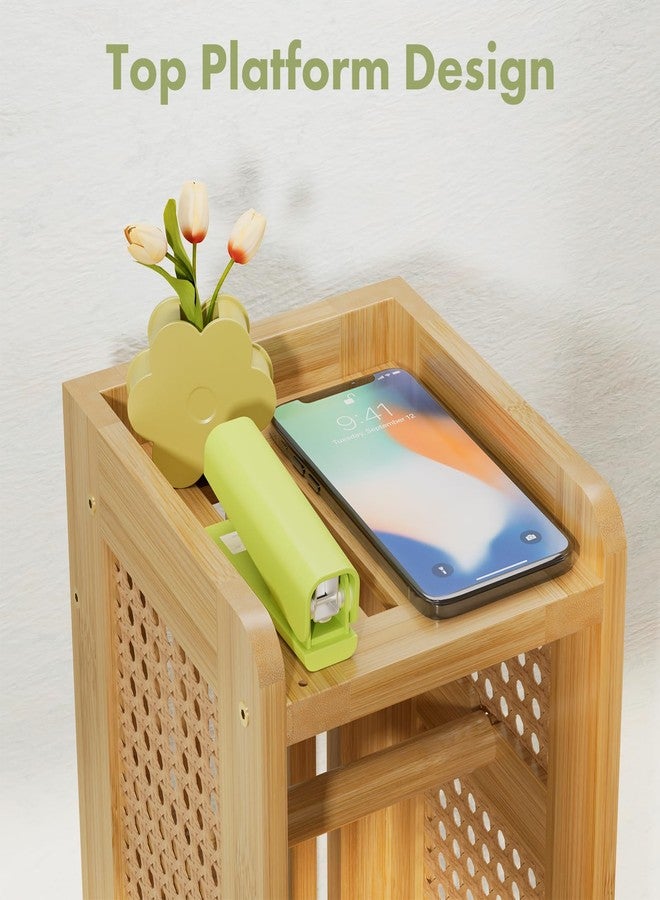 AmazerBath Toilet Paper Holder Cabinet, Bamboo Toilet Paper Holder Stand for Bathroom, Small Toilet Paper Storage Cabinet with Rattan Door, 30.3x7.8x7 inches - Image 5