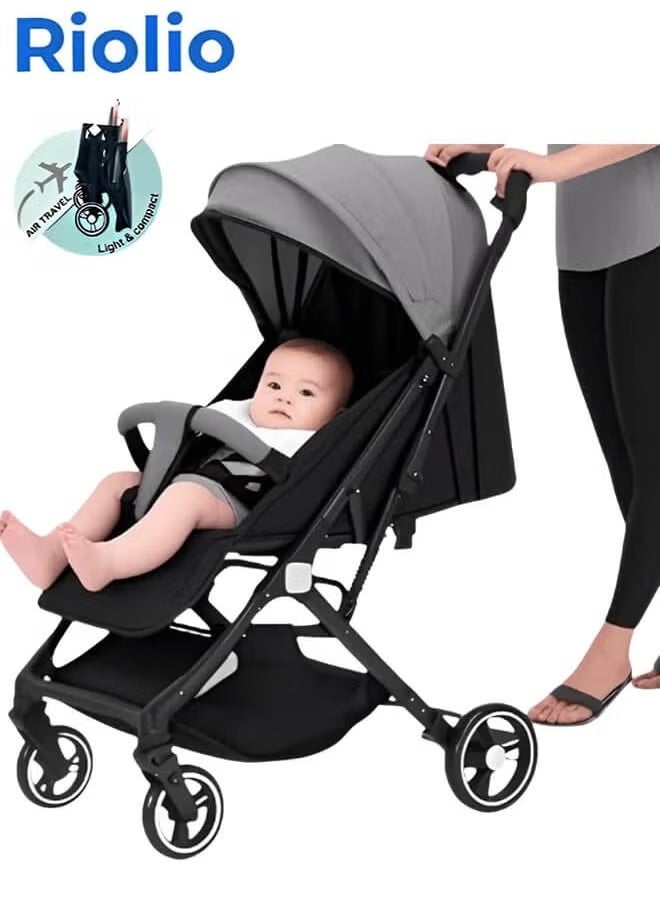 Riolio Luxury Baby Stroller, One-Hand Fold, Multiple Adjustable Recline Positions, with Canopy, Large-Size Breathable Travel Stroller, Single Foot Dual Brakes, Fully Washable, Interchangeable Tray Armrest  - Image 1