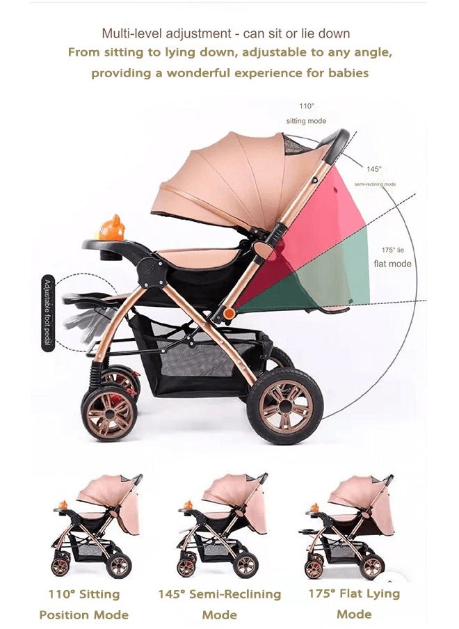 Riolio Luxury Baby Stroller, One-Hand Fold, Multiple Adjustable Recline Positions, with Canopy, Large-Size Breathable Travel Stroller, Single Foot Dual Brakes, Fully Washable, Interchangeable Tray Armrest  - Image 5