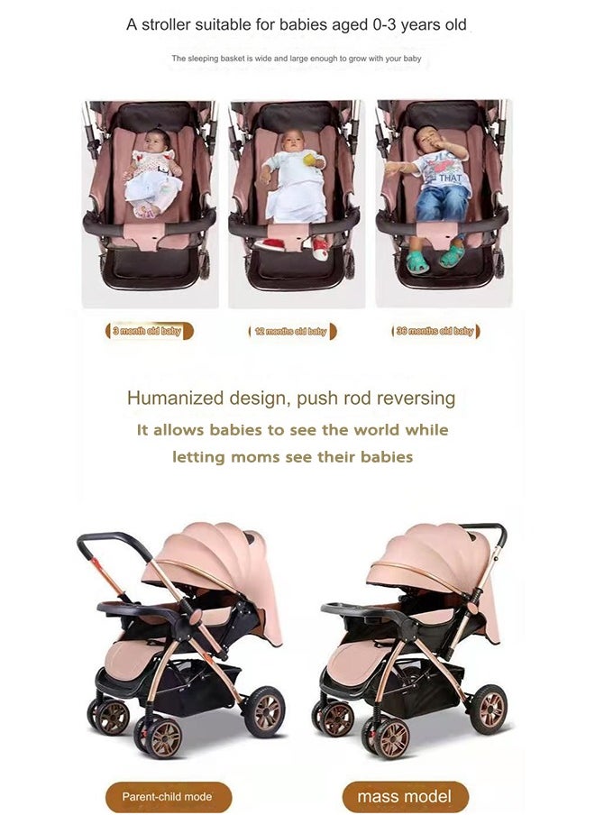 Riolio Luxury Baby Stroller, One-Hand Fold, Multiple Adjustable Recline Positions, with Canopy, Large-Size Breathable Travel Stroller, Single Foot Dual Brakes, Fully Washable, Interchangeable Tray Armrest  - Image 2