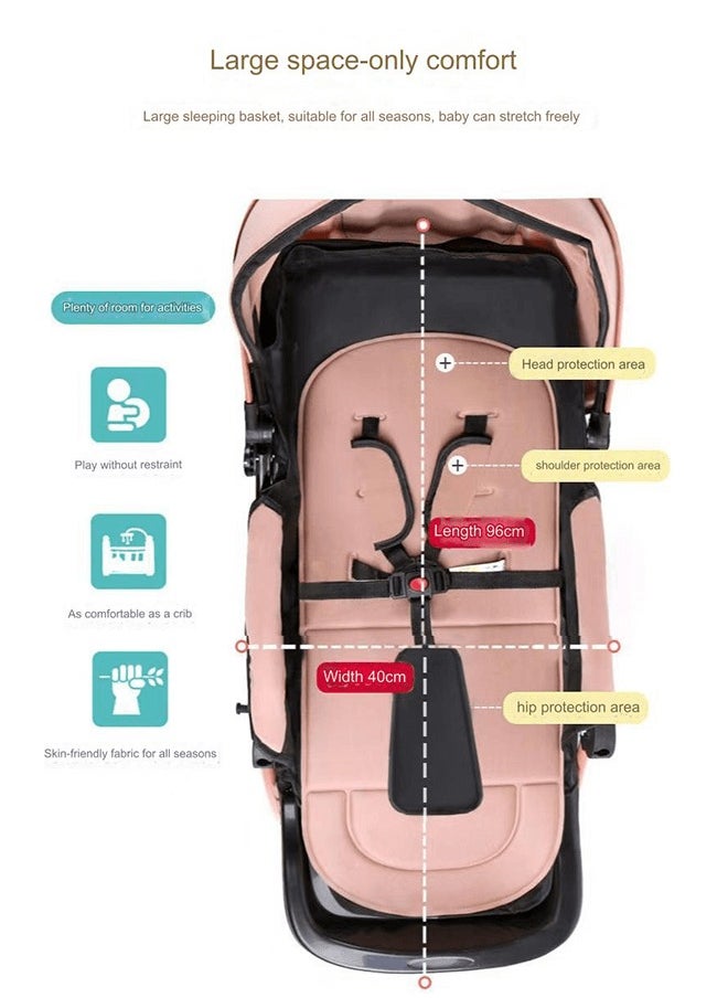 Riolio Luxury Baby Stroller, One-Hand Fold, Multiple Adjustable Recline Positions, with Canopy, Large-Size Breathable Travel Stroller, Single Foot Dual Brakes, Fully Washable, Interchangeable Tray Armrest  - Image 3
