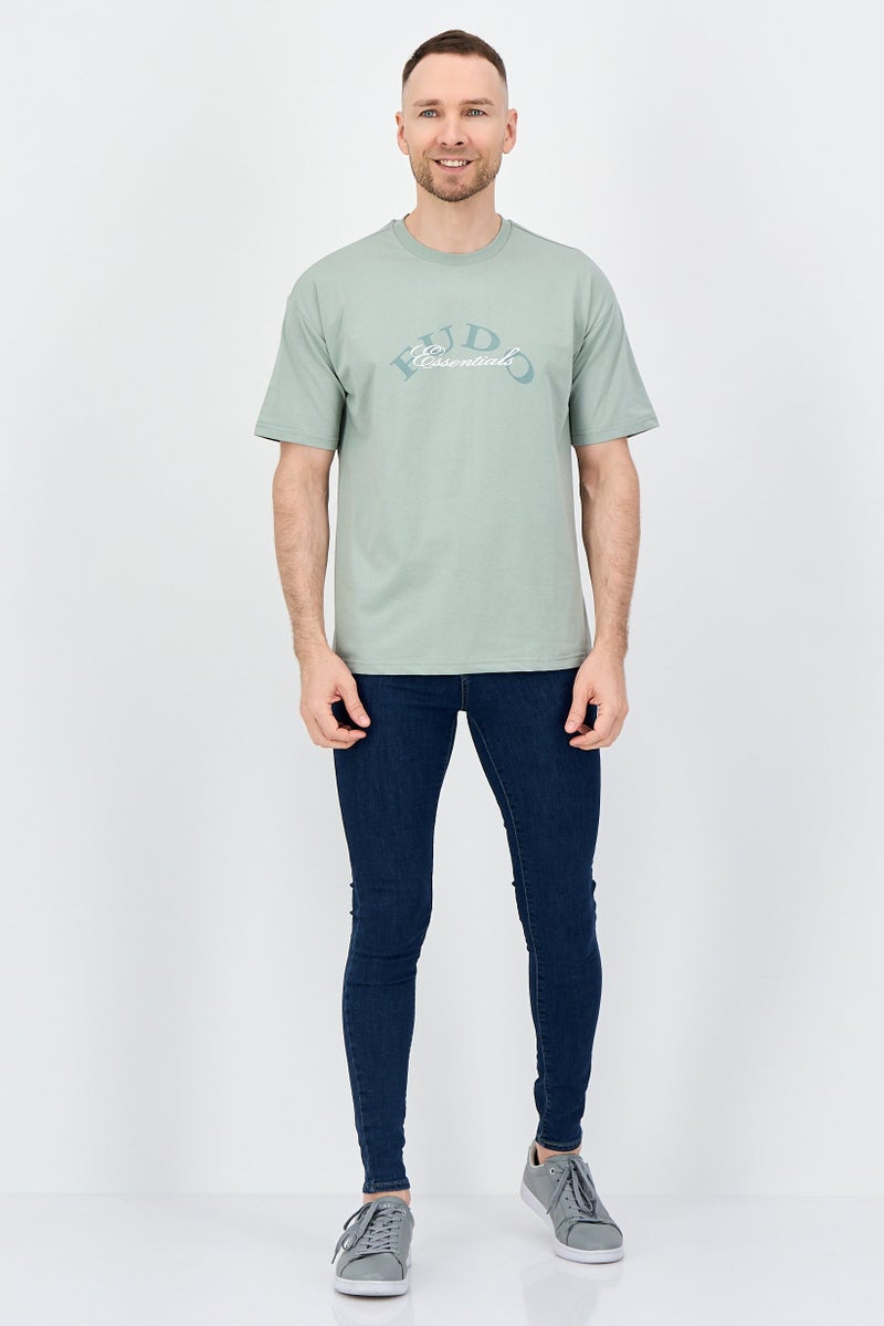 Fudo Men Crew Neck Short Sleeve Brand Logo T-Shirt, Sage Green - Image 4