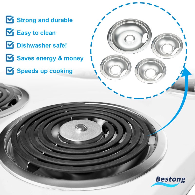 Bestong Drip Pan Electric Stove Burner Covers for Whirlpool W10278125 W10196405 W10196406, 4 Pack (3) 6" & (1) 8" - Image 3