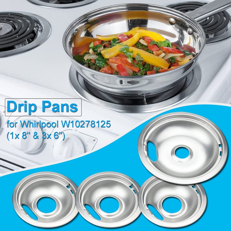Bestong Drip Pan Electric Stove Burner Covers for Whirlpool W10278125 W10196405 W10196406, 4 Pack (3) 6" & (1) 8" - Image 2