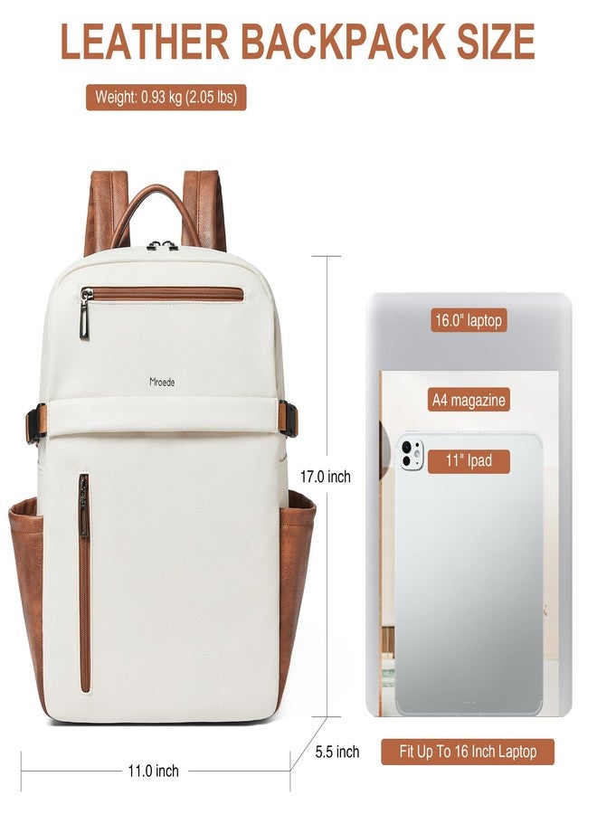 Mroede Leather Laptop Backpack for Women 16 Inch Laptop Leather Backpack Purse Fashion Travel Backpacks for Work College, 4-1 Beige, 17x11x5.5 inches, Leather Laptop Backpack for Women - Image 3