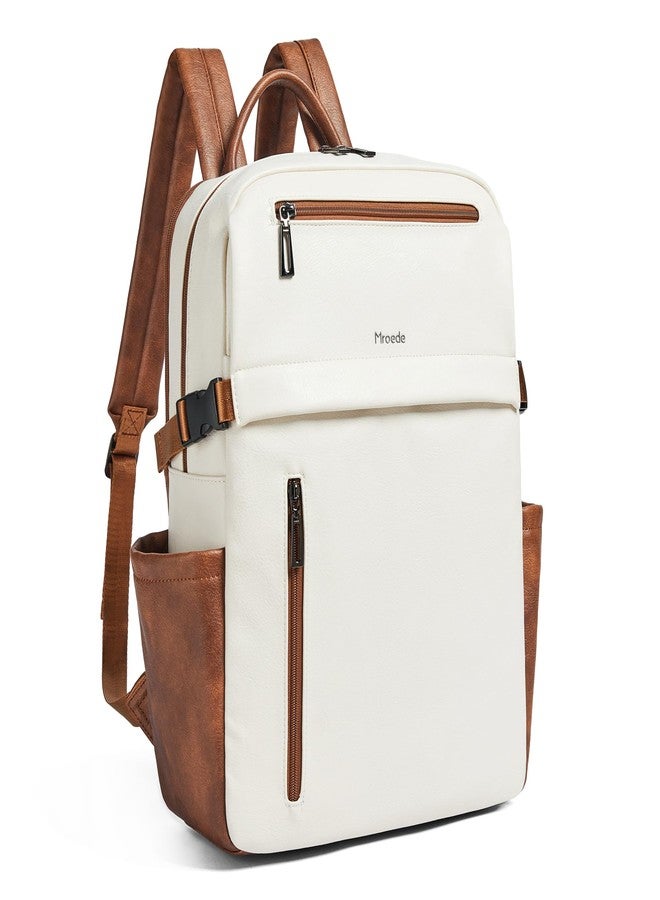 Mroede Leather Laptop Backpack for Women 16 Inch Laptop Leather Backpack Purse Fashion Travel Backpacks for Work College, 4-1 Beige, 17x11x5.5 inches, Leather Laptop Backpack for Women - Image 1