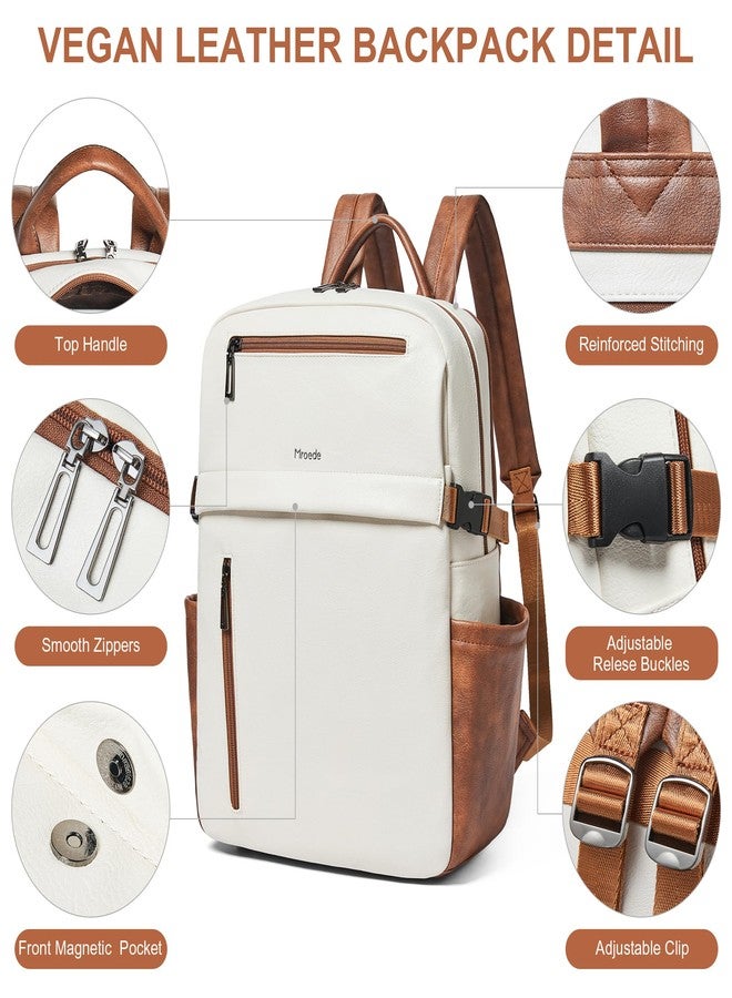 Mroede Leather Laptop Backpack for Women 16 Inch Laptop Leather Backpack Purse Fashion Travel Backpacks for Work College, 4-1 Beige, 17x11x5.5 inches, Leather Laptop Backpack for Women - Image 5