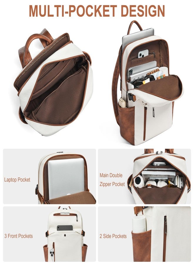 Mroede Leather Laptop Backpack for Women 16 Inch Laptop Leather Backpack Purse Fashion Travel Backpacks for Work College, 4-1 Beige, 17x11x5.5 inches, Leather Laptop Backpack for Women - Image 4