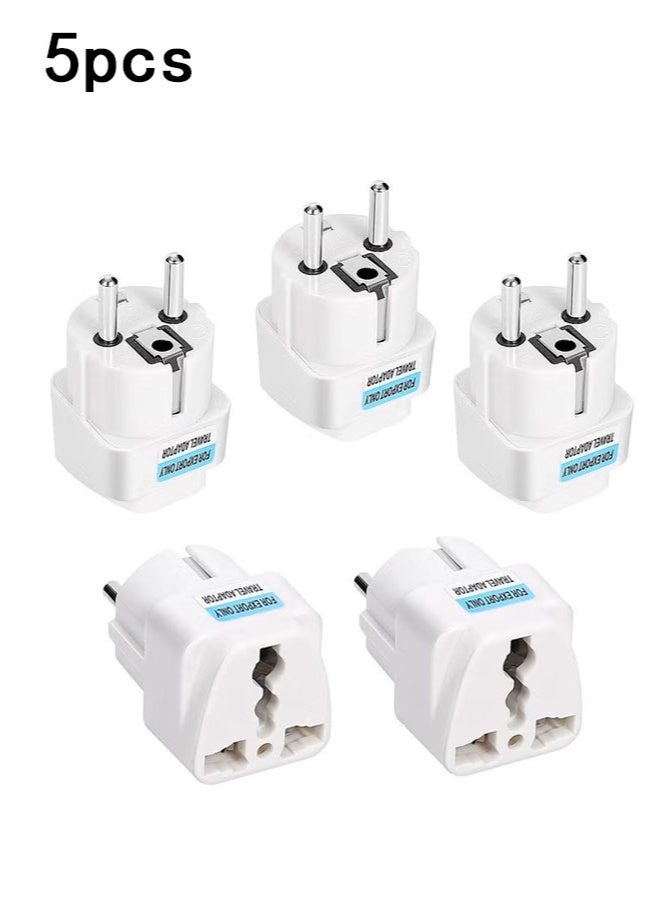UK to EU Plug Travel Adapter-Wall Power Charger-3-pin KSA/UAE/UK Plug Convert to 2-pin EU/Germany/France/Italy/Spain Socket Converter-Type E/F European Adapter for KSA/ US/UK/JP/CN/AU-5 pack