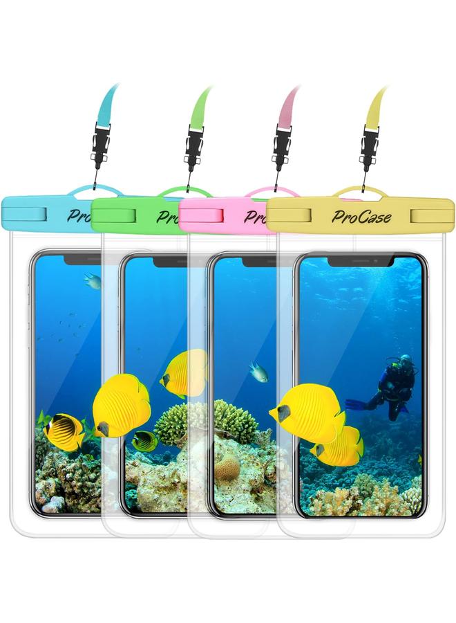 Procases 4 Pack Waterproof Phone Pouch Dry Bag Underwater Case For Iphone 15 14 13 12 Pro Max 11 Pro Max 13 Mini Xs Max Xr X 8 7 Galaxy S23 S22 S21 Ultra Note Up To 7" Blue Green Pink Yellow - Image 1