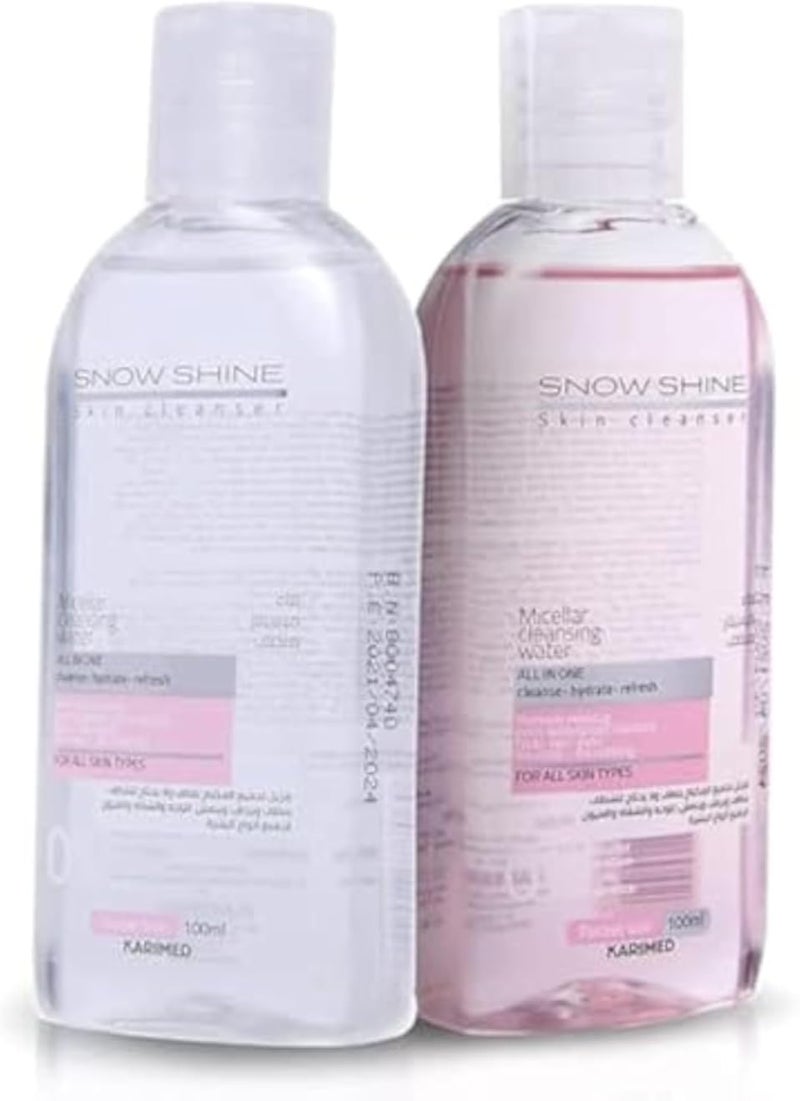 SNOWSHINE SNOW SHINE Micellar Water 2Pcs. Hydrating facial cleanser and Makeup Remover for clean, smooth and glowing skin100ML each