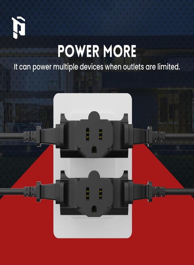 PLUGTUL 3 Way Plug Adapter, 3 Plug Wall Adapter, 3 Prong, Grounded, 15A, 1875W, Multiple Plug Expander for Home, Outdoor, ETL Listed, Black, 3PACK - Image 4