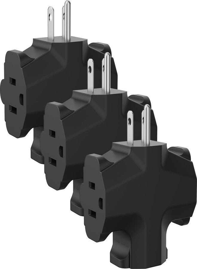 PLUGTUL 3 Way Plug Adapter, 3 Plug Wall Adapter, 3 Prong, Grounded, 15A, 1875W, Multiple Plug Expander for Home, Outdoor, ETL Listed, Black, 3PACK - Image 1