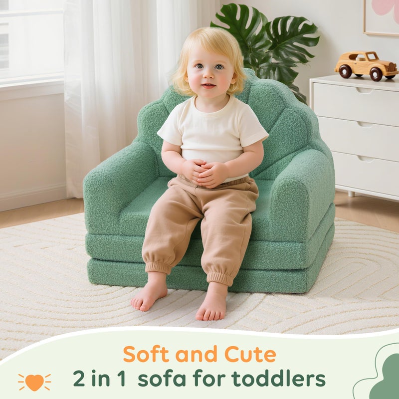 Airpanda Toddler Chair for Kids, 2-in-1 Soft Couches That Fold Out for Toddler, Convertible Baby Sofa to Lounger for Playroom with Cute Petal Design, Green - Image 2