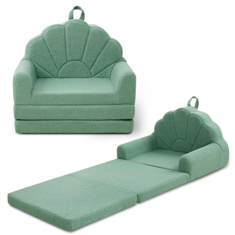 Airpanda Toddler Chair for Kids, 2-in-1 Soft Couches That Fold Out for Toddler, Convertible Baby Sofa to Lounger for Playroom with Cute Petal Design, Green - Image 1