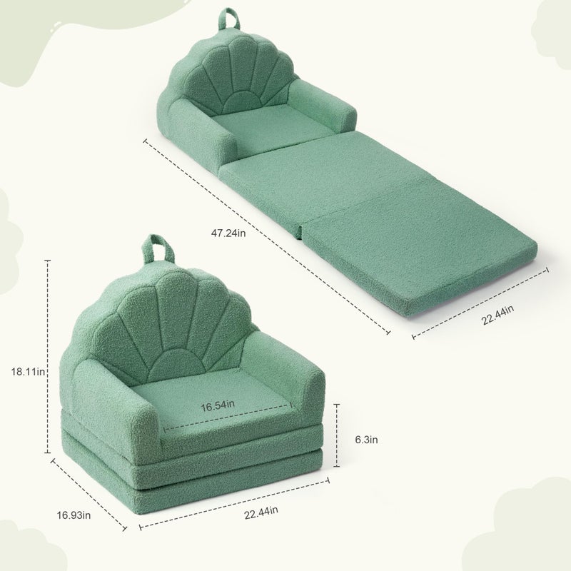 Airpanda Toddler Chair for Kids, 2-in-1 Soft Couches That Fold Out for Toddler, Convertible Baby Sofa to Lounger for Playroom with Cute Petal Design, Green - Image 3