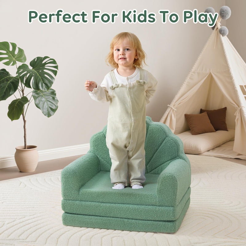 Airpanda Toddler Chair for Kids, 2-in-1 Soft Couches That Fold Out for Toddler, Convertible Baby Sofa to Lounger for Playroom with Cute Petal Design, Green - Image 4