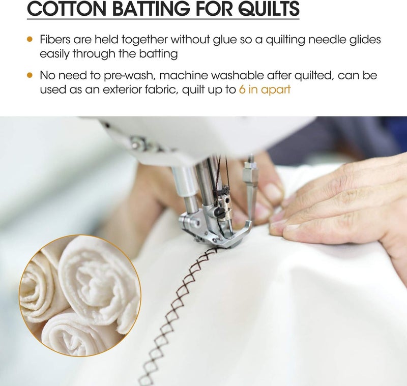 Zipcase 90 Inches X 108 Inches Queen Size Warm Soft Natural Cotton Batting for Quilts Quilting & Craft - Image 4