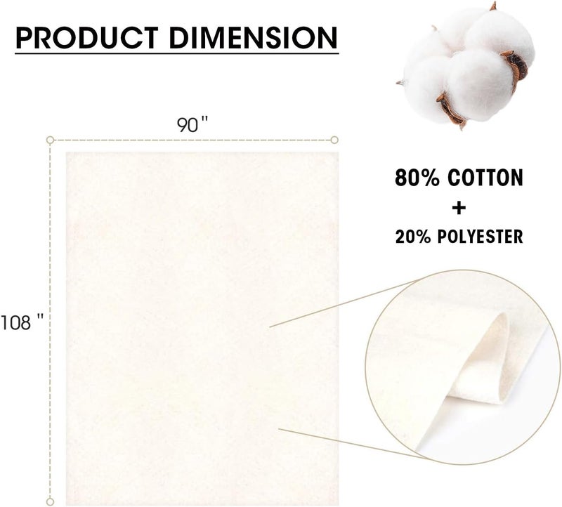 Zipcase 90 Inches X 108 Inches Queen Size Warm Soft Natural Cotton Batting for Quilts Quilting & Craft - Image 3