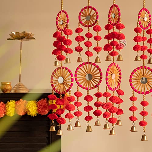 BS AMOR Dual Red Chakri Latkan Traditional Hanging Latkan for Party, Wedding, Room, Home, Main Door,Diwali Decoration Items (4) - Image 1