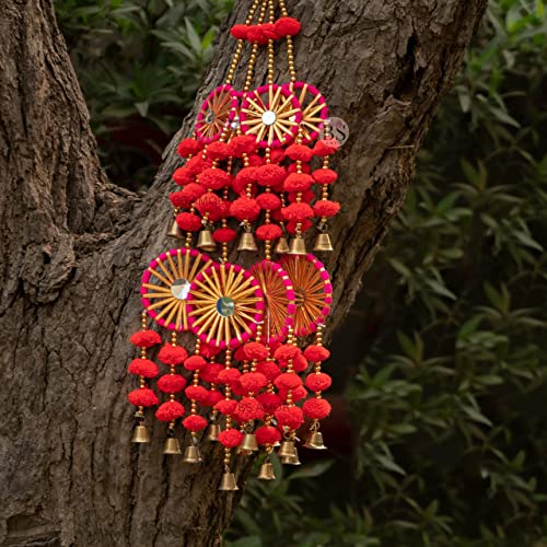 BS AMOR Dual Red Chakri Latkan Traditional Hanging Latkan for Party, Wedding, Room, Home, Main Door,Diwali Decoration Items (4) - Image 2