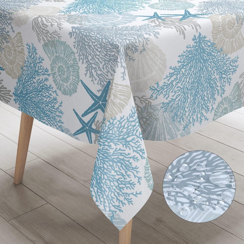Nautical Coastal Rectangle Tablecloth Beach Ocean Print Table Cloth Waterproof Stain Resistant WrinkleFree Table Cover for Kitchen Dining Room Indoor and Outdoor Picnic Party 60x84 Inches