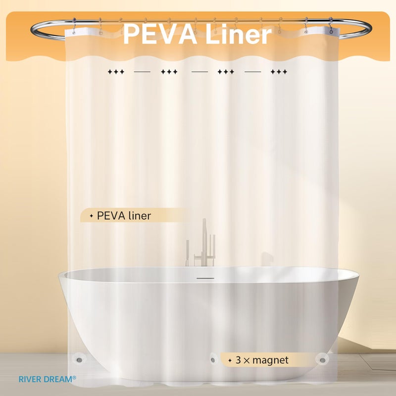 River Dream Waffle 3 in 1 Shower Curtain Set, White Fabric Shower Curtain and Clear Liner Set with Double Sided Hooks, Waterproof, 72" W*72" H - Image 3