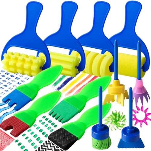 YGDZ Kids Paint Brushes 12 Pack Washable Painting Brushes for Toddlers Kids Early Learning Toys Foam Roller Sponge Arts Crafts Gift