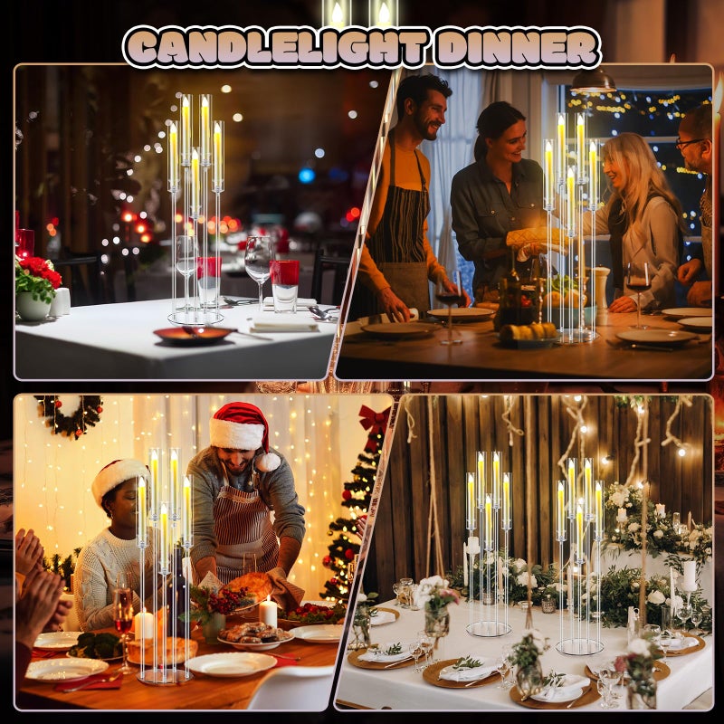 Tandefio 4 Sets 35'' Tall LED Candelabra Centerpiec, 5 Arm Clear Acrylic Candle Stands with Shades and 20 Flameless LED Candles, Candlestick Holder for Floor Table Fireplace Dinner Party Wedding Decor - Image 4