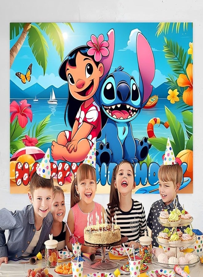 ARHAVI Wall Decor Backdrop for Stitch Birthday Decorations, Cute Banner for Stitch Party Supplies (5x3ft) - Image 3
