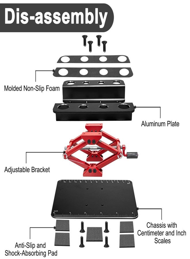 LRFHL RC Car Stand Aluminum Repair Workstation for 1/8 1/10 1/12 1/16 Traxxas TRX4 Axial Arrma Redcat Crawler Monster Truck Buggy, RC Car Repair Work Stand 360 Degree Rotation Lift Lower Tool Kit (Black) - Image 5