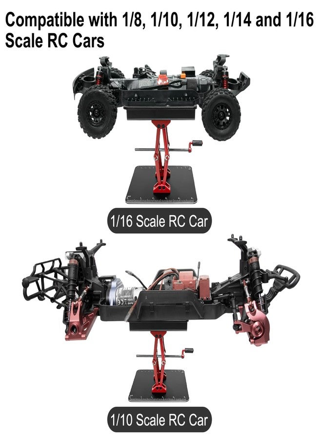 LRFHL RC Car Stand Aluminum Repair Workstation for 1/8 1/10 1/12 1/16 Traxxas TRX4 Axial Arrma Redcat Crawler Monster Truck Buggy, RC Car Repair Work Stand 360 Degree Rotation Lift Lower Tool Kit (Black) - Image 3