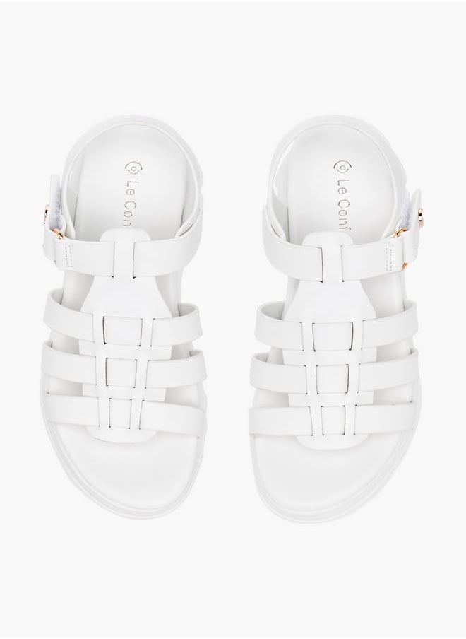 Le Confort - Girls Solid Chunky Sole Strap Sandals with Hook and Loop Closure - Image 1