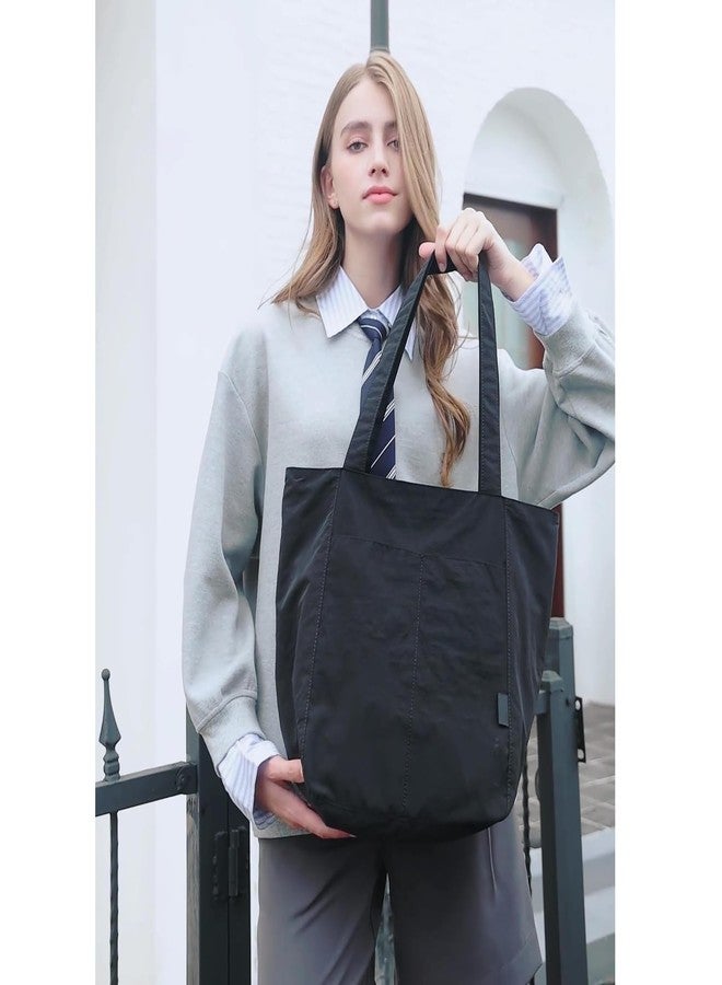 Barsine Tote Bag for Women Men Tote Purses and Handbags Lightweight Nylon Shoulder Bag for Work Travel Gym Yoga Dance, Black - Image 2