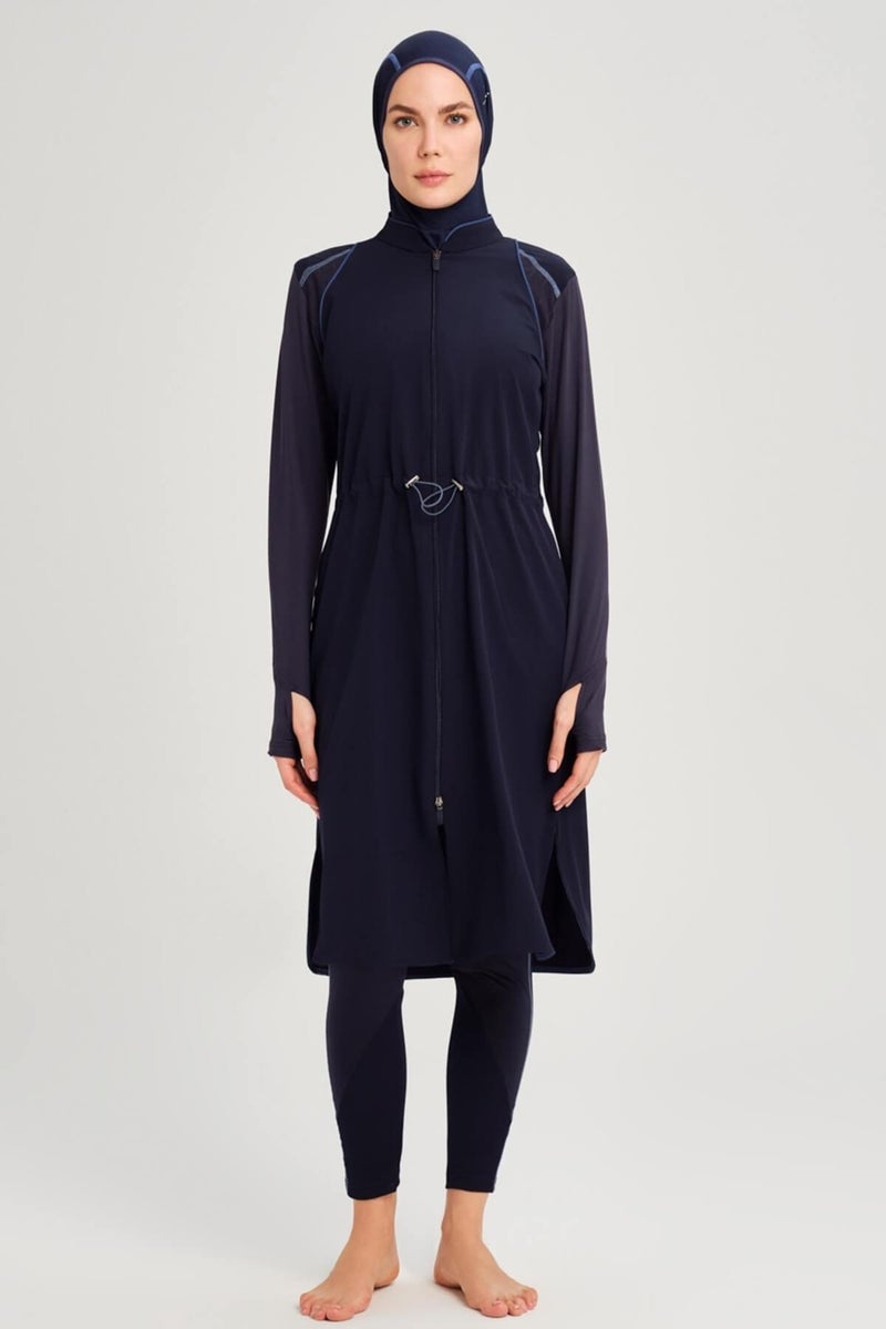 Haşema Performance Series Honeycomb Texture Detailed Navy Blue 5 Piece Hijab Swimsuit Set H-Per 50 - Image 2