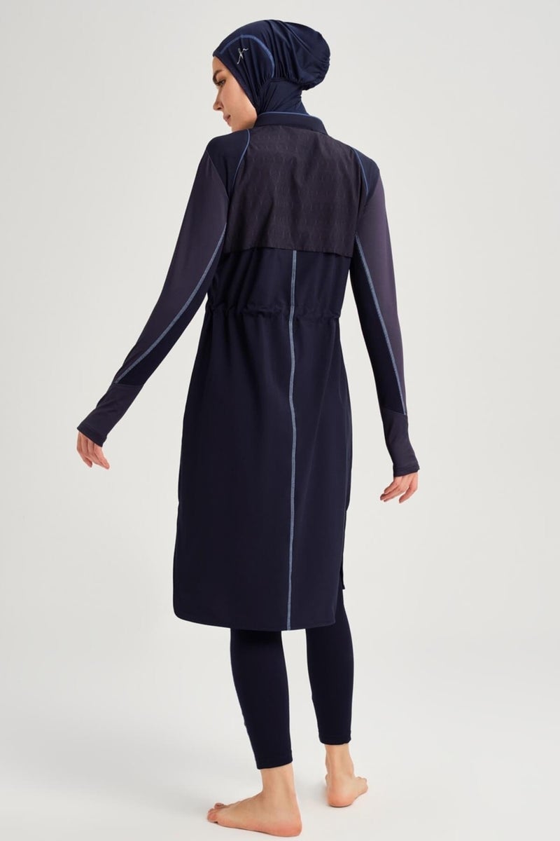 Haşema Performance Series Honeycomb Texture Detailed Navy Blue 5 Piece Hijab Swimsuit Set H-Per 50 - Image 4