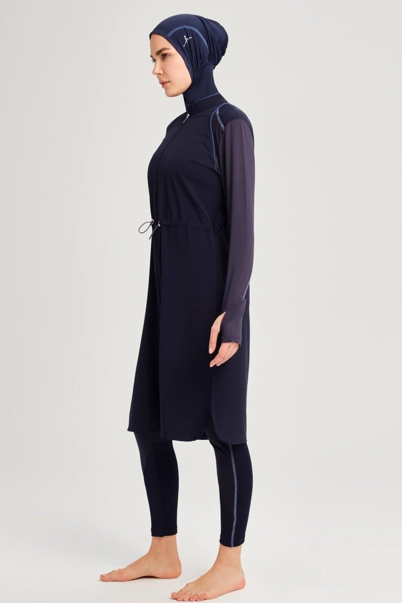 Haşema Performance Series Honeycomb Texture Detailed Navy Blue 5 Piece Hijab Swimsuit Set H-Per 50 - Image 3