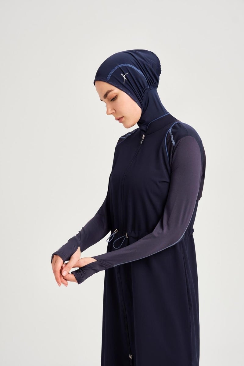 Haşema Performance Series Honeycomb Texture Detailed Navy Blue 5 Piece Hijab Swimsuit Set H-Per 50 - Image 5