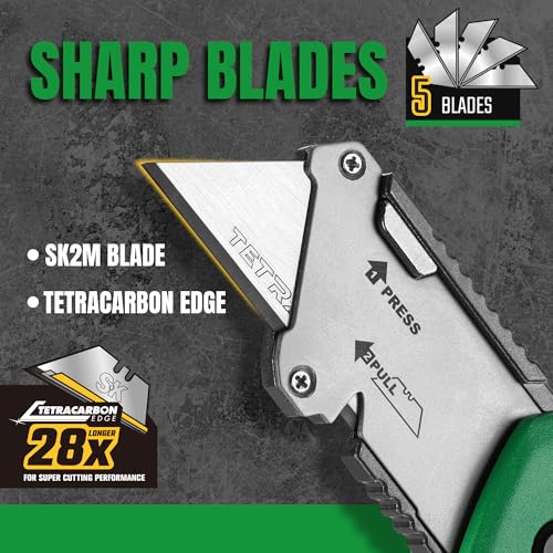 SK Folding Utility Knife with Additional Wire Cutter, Quick Change Box Cutter, Blade Storage in Handle, Extra 4 SK2M Blades Included - Image 4