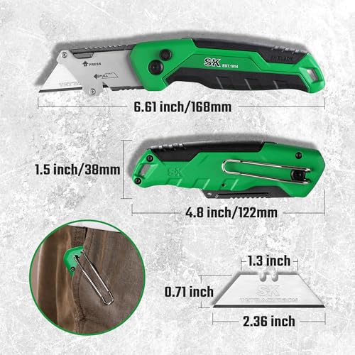 SK Folding Utility Knife with Additional Wire Cutter, Quick Change Box Cutter, Blade Storage in Handle, Extra 4 SK2M Blades Included - Image 3