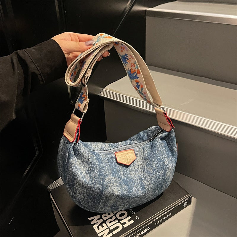Fashionable Wide Strap Crescent Crossbody Bag - Image 1