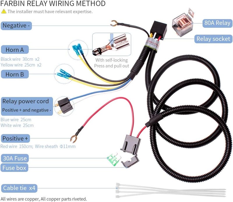 FARBIN Loud Truck Horn 12V Air Horn Kit with Relay Harness and Switch Button - Image 4